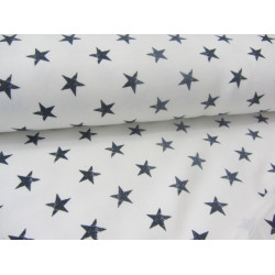 French Terry - weiß  jeansblau meliert Sterne